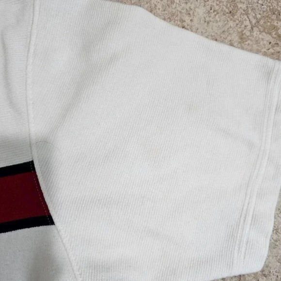 VTG Tommy Hilfiger Mens L Polo Shirt Red Stripe White 90s Preppy Sporty Tee - Picture 8 of 8